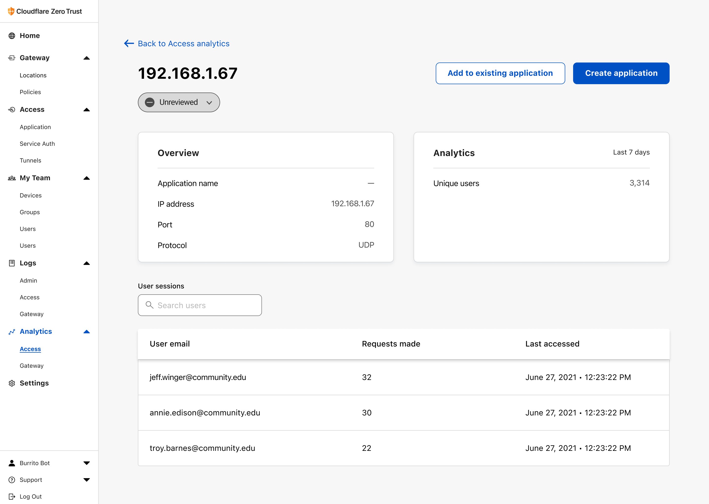 Private Newtork app status